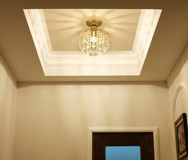 luminaria sobrepor plafon redondo de cristal castanha k9 transparente dourado micaza hall de entrada luminaires YustDesign Chandeliers and wall lights on sale and cheap
