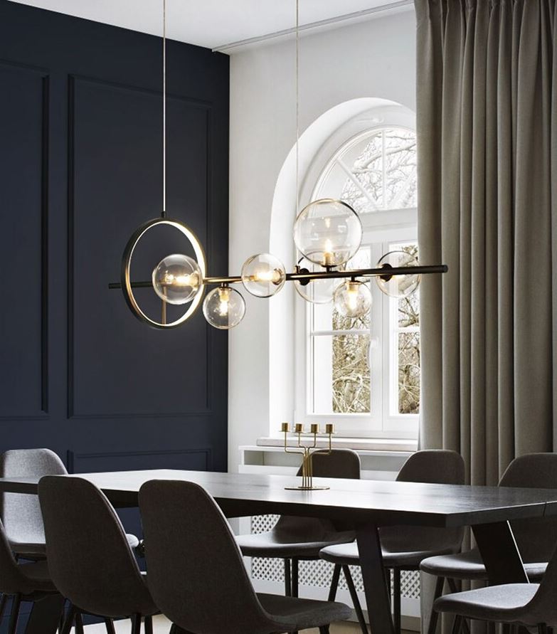 lustre contemporaneo bolas de vidro retangular para mesa comprida micaza 120cm 2 luminaires YustDesign Chandeliers and wall lights on sale and cheap