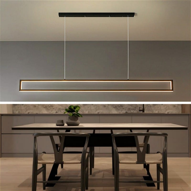 Como escolher o pendente ideal para a sala de jantar? Conheça diferentes modelos e estilos para compor sua mesa. 69 Lustre retangular minimalista led Miresa