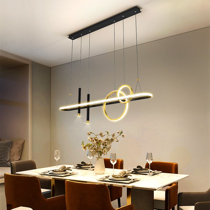 Como escolher o pendente ideal para a sala de jantar? Conheça diferentes modelos e estilos para compor sua mesa. 75 Miresa lustre moderno retangular para mesa de jantar
