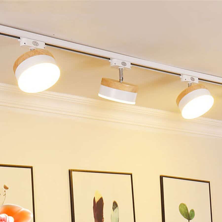 Como usar luminárias de trilho com spots 3 12w nordic de madeira led luzes pista 3 cor led teto spotlight led trilho faixa l luminaires YustDesign Chandeliers and wall lights on sale and cheap