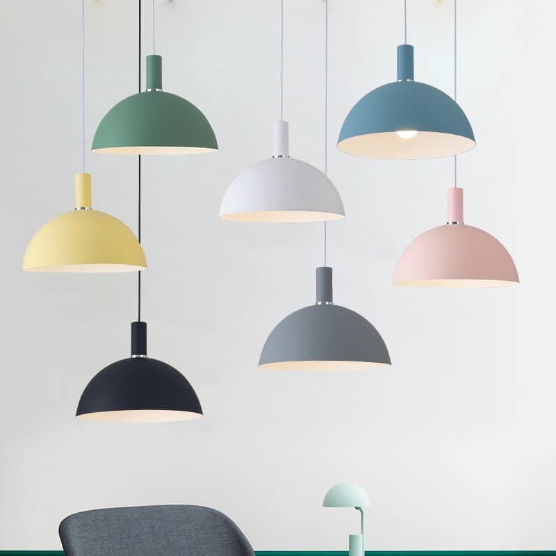 O que é uma luminaria pendente? 5 Luminaria pendente moderno meia esfera de aluminio colorido