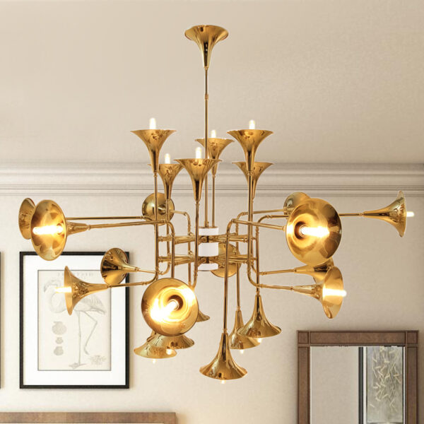 Lustre dourado italiano chifre