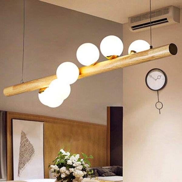 Lustre retangular longo bolas vidro