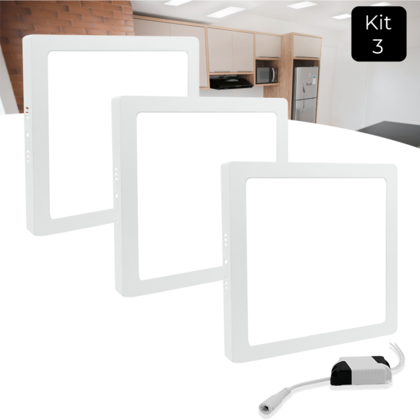 Kit 3Un Painel sobrepor Plafon Quadrado Led 18w