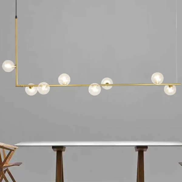 Lustre Barra Retangular Linear e Bolas de Vidro