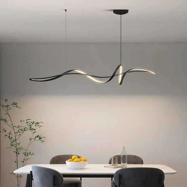 Lustre Preto Linear Alumínio Em Curva e Luz de LED