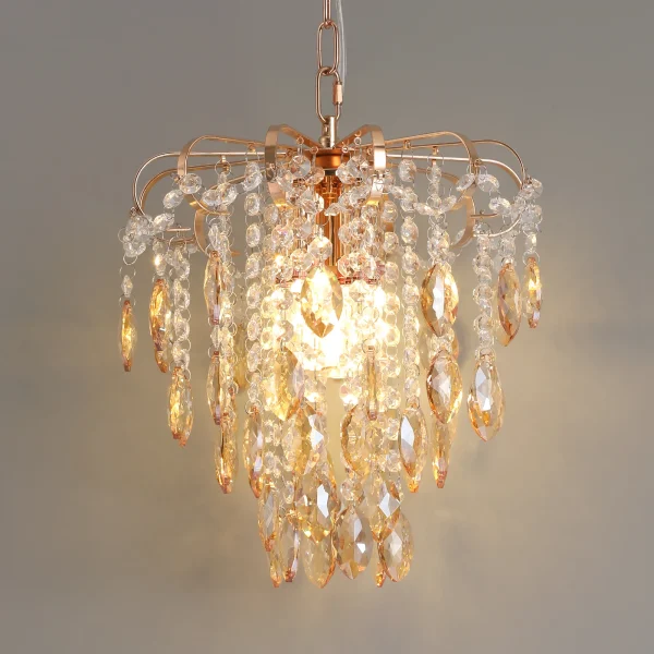 Lustre Dourado De Cristal e Luz De LED