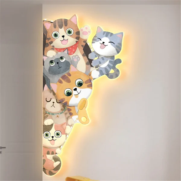 Luminária Infantil (Quarto Criança), Arandela Desenho Gatinhos Luz LED