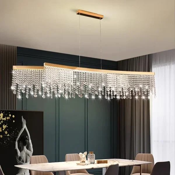 Lustre Moderno Dourado Pingentes De Cristal - Image 3