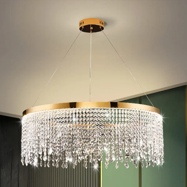 Lustre Moderno Dourado Pingentes De Cristal