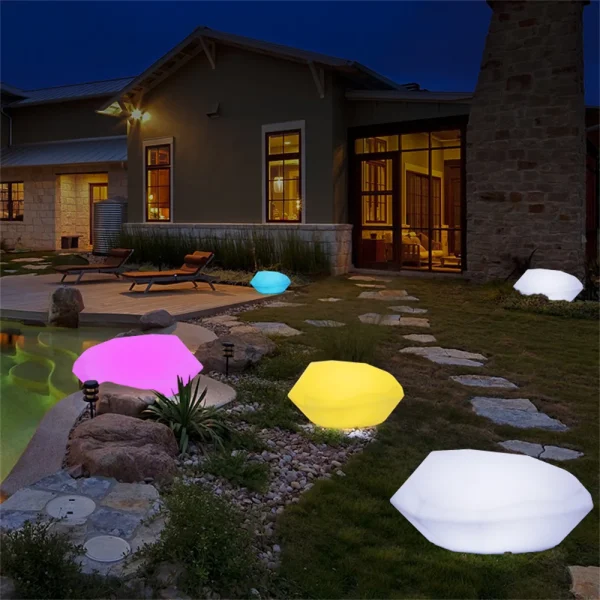 Luminária Jardins Carga Usb RGB Led Brilhante Forma Pedra - Image 3