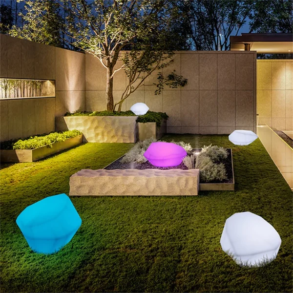 Luminária Jardins Carga Usb RGB Led Brilhante Forma Pedra - Image 4