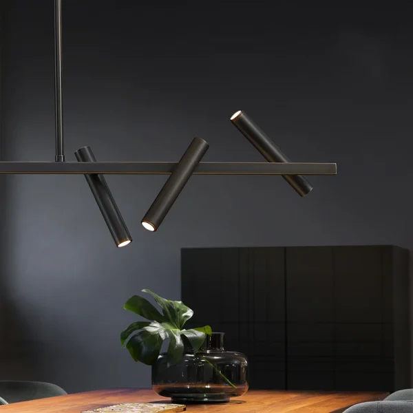 Lustre Preto Linear Tubular Com Spot de LED