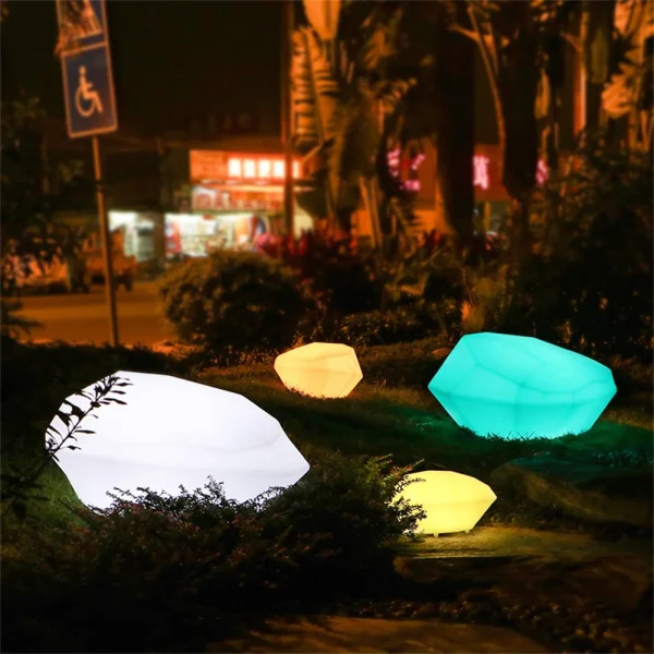 Luminária Jardins Carga Usb RGB Led Brilhante Forma Pedra