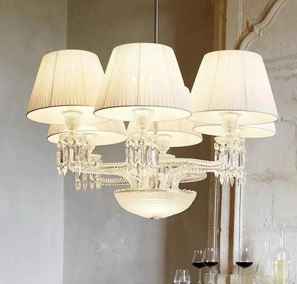 Lustre Flat De Crista Com Cúpula Tecido Branco Plissado