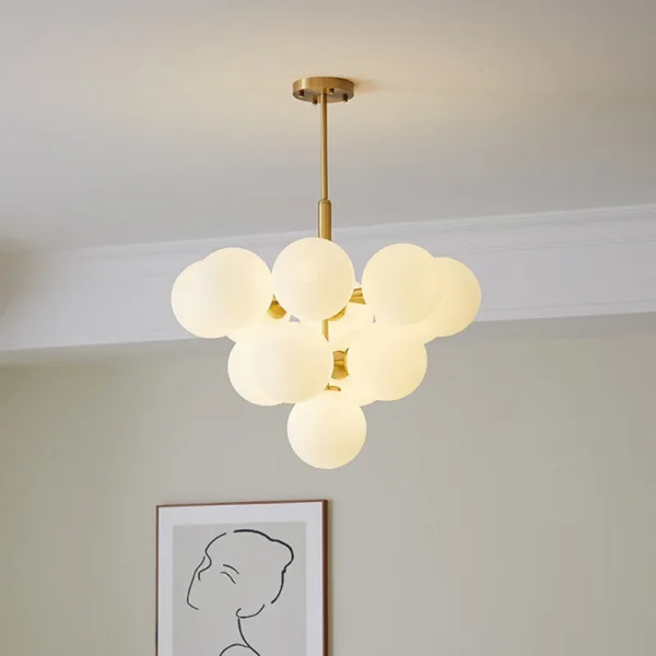 Modern Gold or Chrome Chandelier with White Balls - Image 3