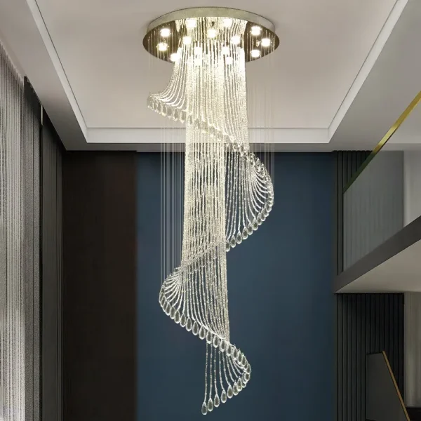 Large Spiral Chandelier for Stairs K9 Translucent Crystal