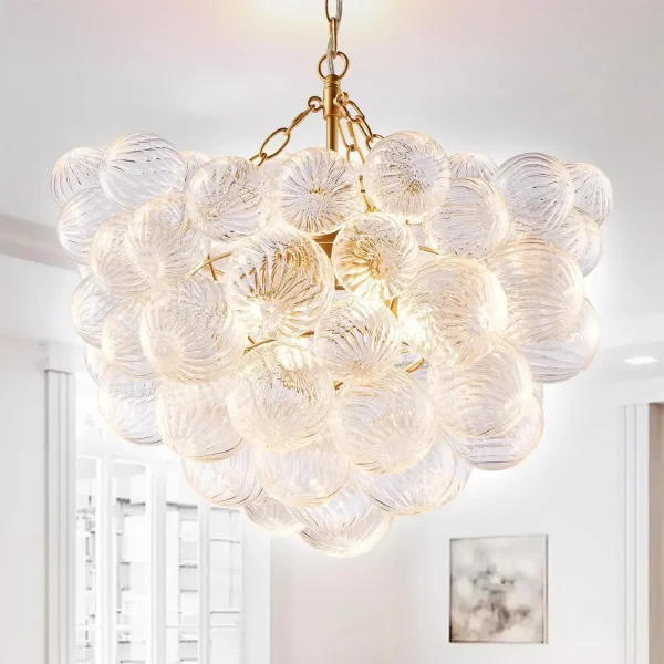 Striped Gold Chandelier With Glass Balls