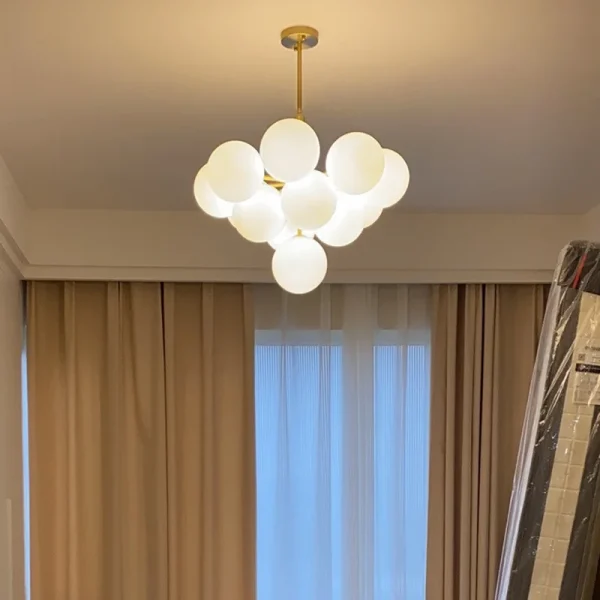 Modern Gold or Chrome Chandelier with White Balls - Image 4