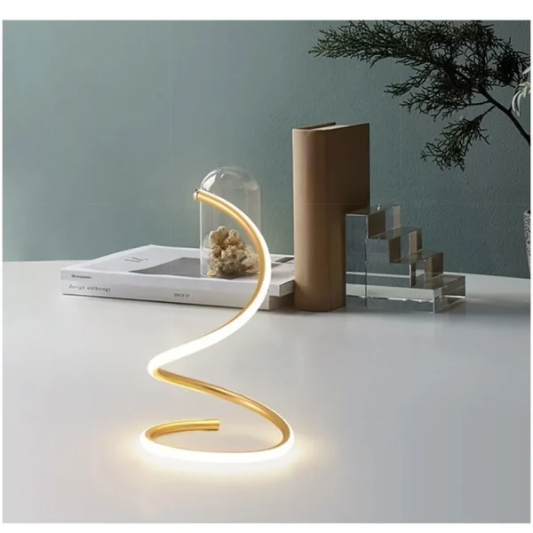 Luminária Mesa Dourado Espiral Aluminio Com Dimmer Marca Miresa Para Mesa De Salas