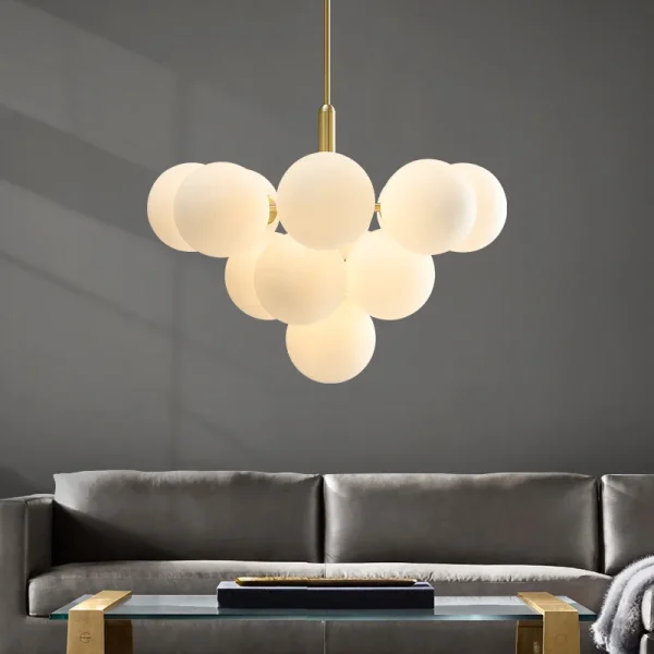 Modern Gold or Chrome Chandelier with White Balls - Image 2