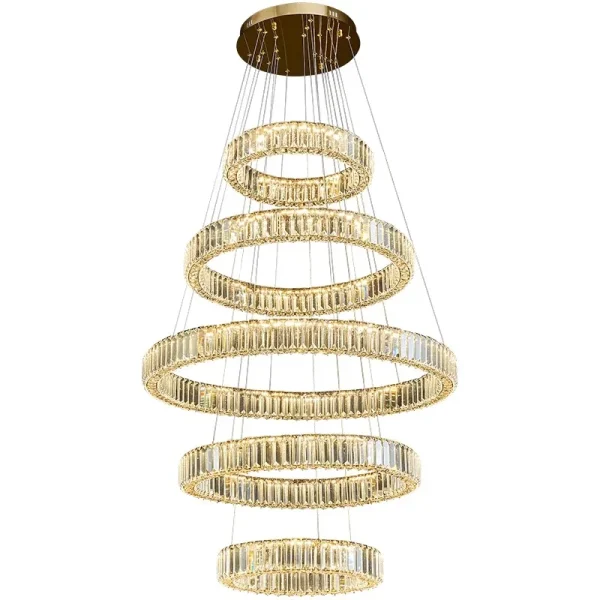 Large Chandelier with 5 Rings Translucent K9 Crystal - Image 3