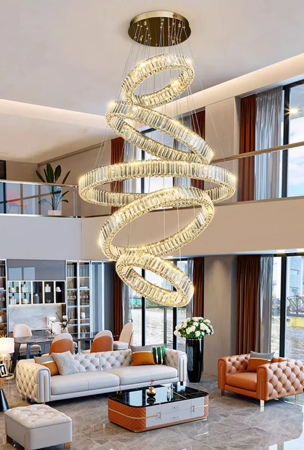 Large Chandelier with 5 Rings Translucent K9 Crystal - Image 4
