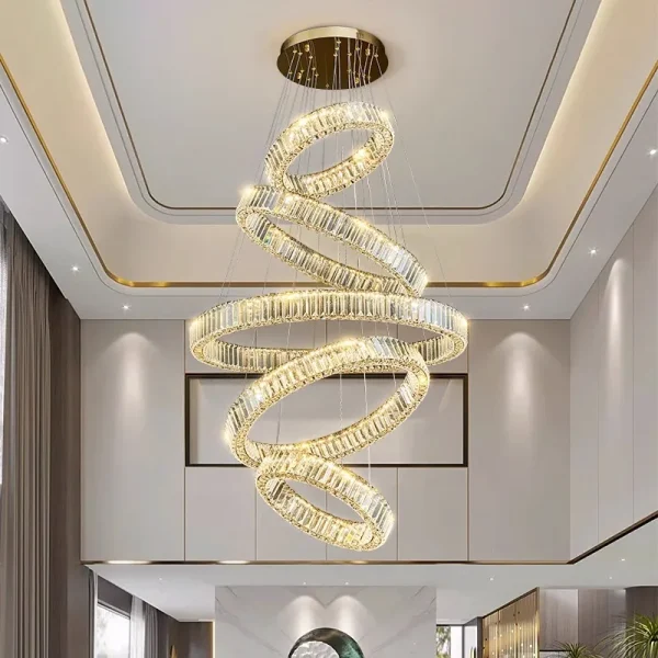 Large Chandelier with 5 Rings Translucent K9 Crystal - Image 2